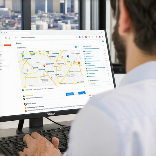 SEO expert reviewing local search analytics with Oakland cityscape