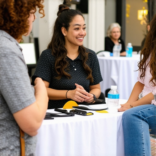 Business owner interacting with customers at Oakland community event