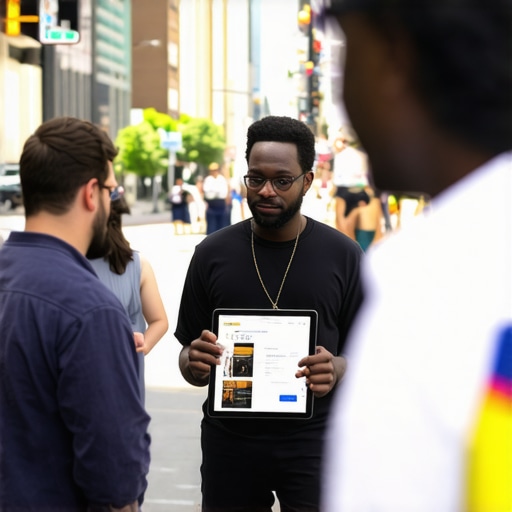 Community members and business owner engaging in Oakland street, emphasizing local SEO and community presence