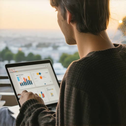 Analyzing Local SEO Data in Oakland Person reviewing local SEO analytics on a laptop with Oakland skyline