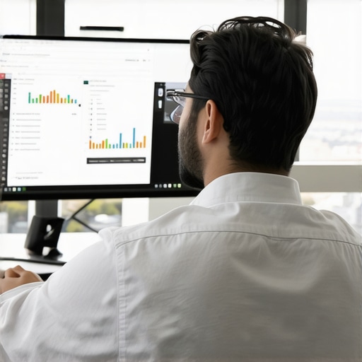 A digital marketer reviewing local SEO analytics and citation data on multiple screens with Oakland backdrop.
