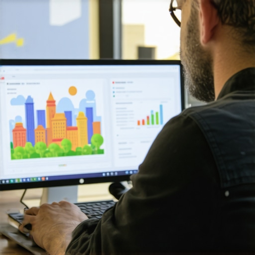 A person reviewing local SEO analytics dashboard with Oakland landmarks visible
