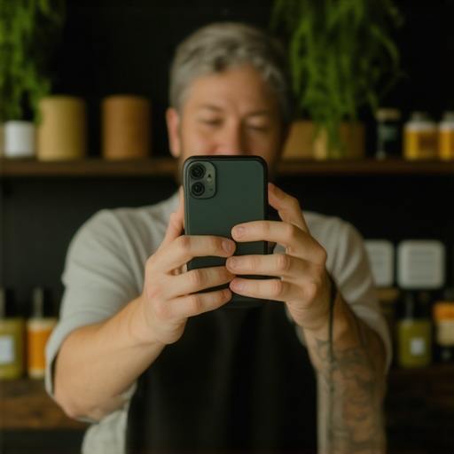 Business owner capturing a video inside Oakland shop to enhance local SEO.