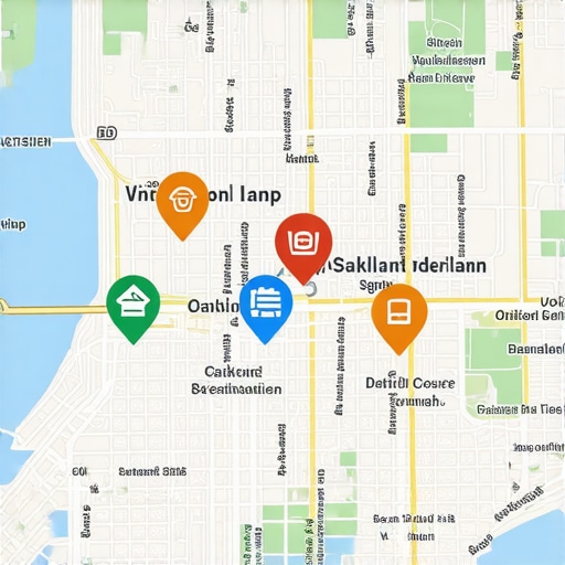 A map of Oakland showing local businesses optimized for SEO rankings