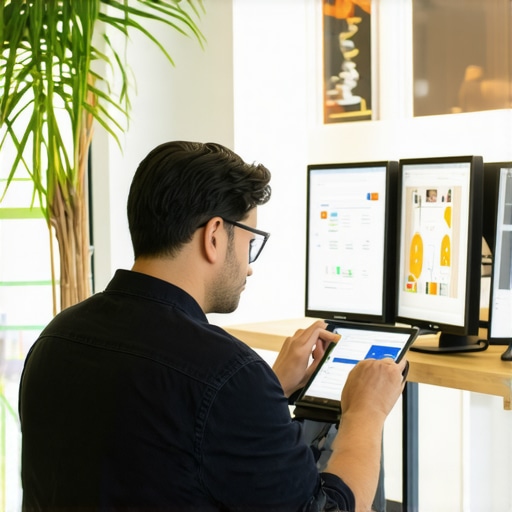 Optimizing Google My Business Profile in Oakland Business owner optimizing Google My Business profile with photos and local keywords.